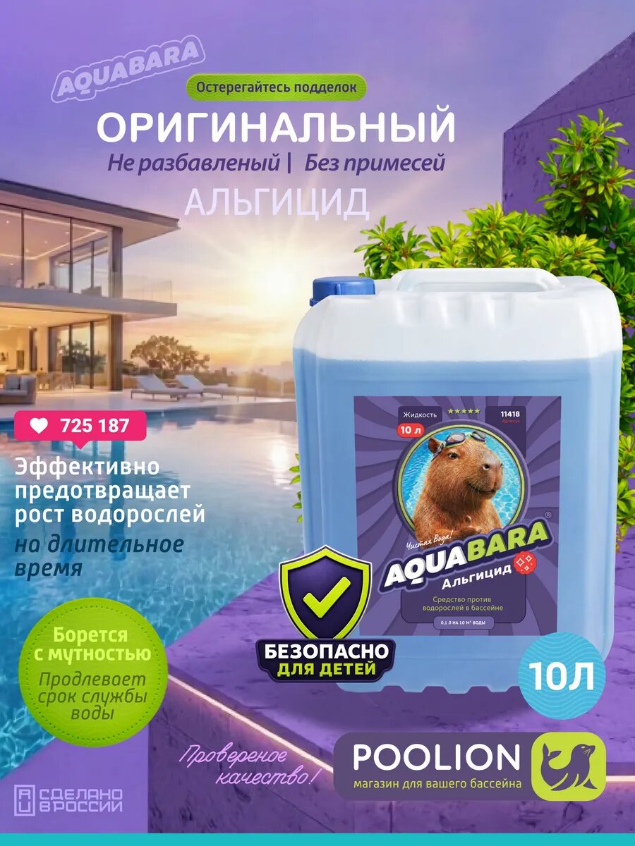 Химия для бассейна Альгицид, 10 л, средство против водорослей. BARA. Россия.