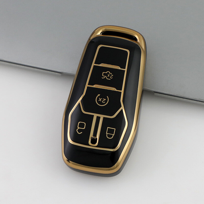 Чехол для ключа Ford Mustang, Explorer, Lincoln, Taurus - черный, 4 кнопки, одинарная оболочка, универсальная подгонка