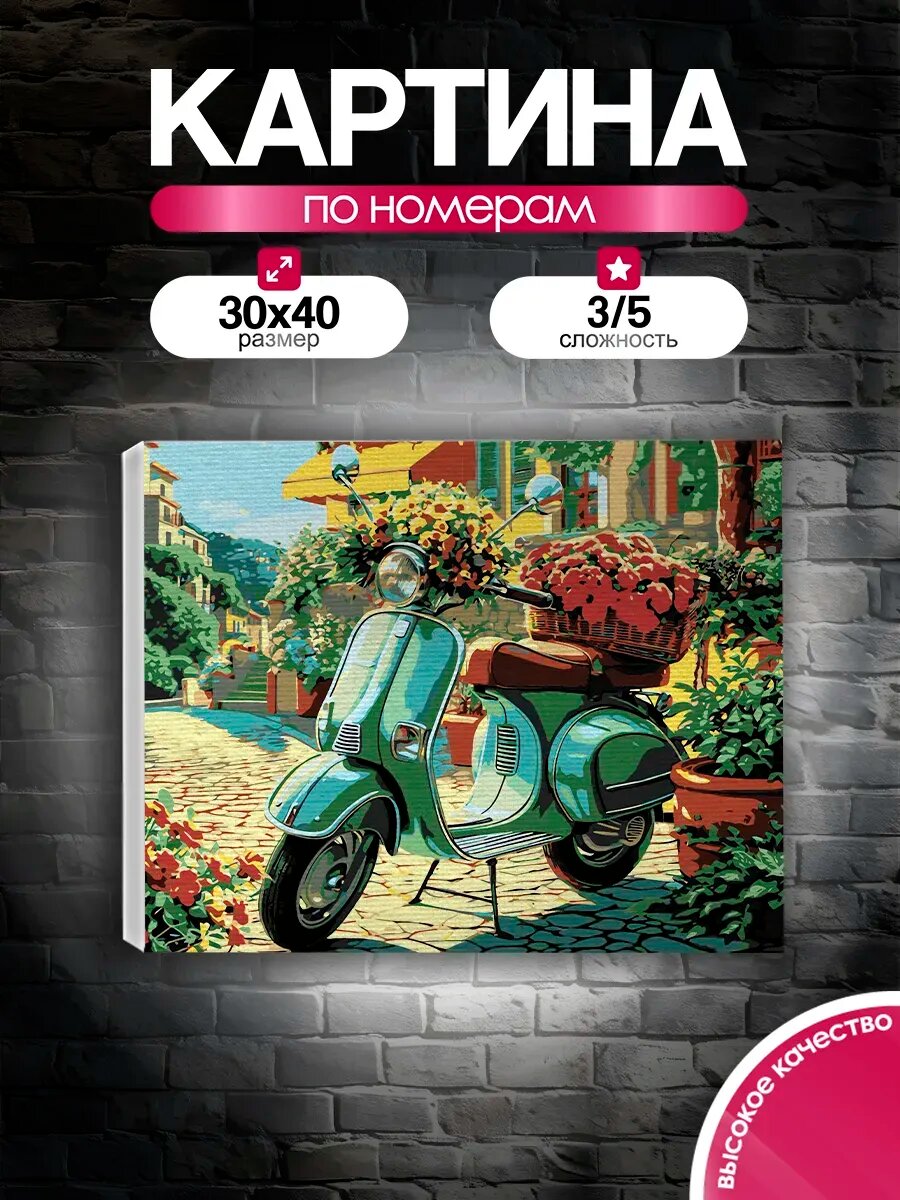 Картина по номерам 30x40 Скутер в цветах