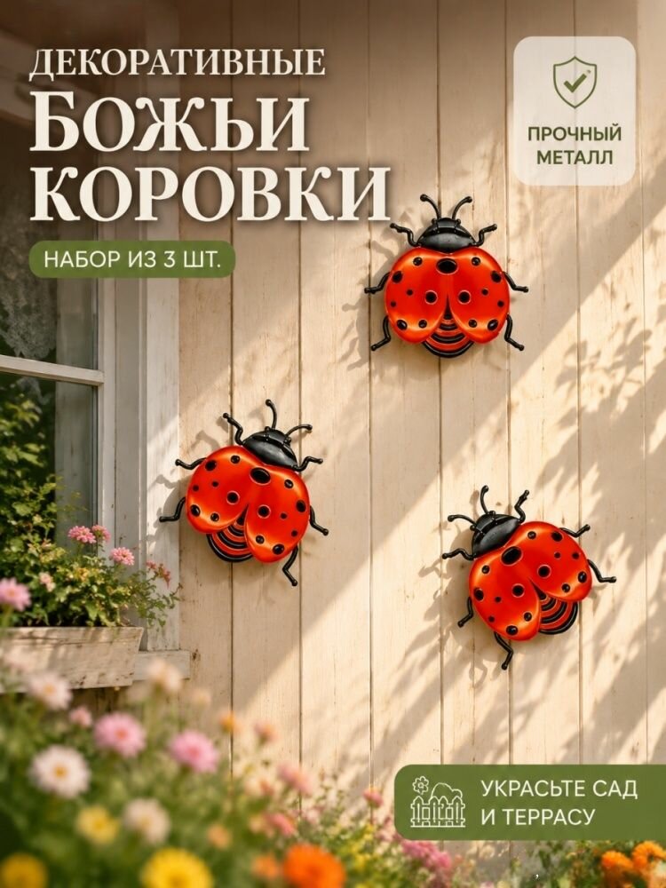 3 шт. Металлический декор на стену 'Божья коровка', украшение для сада и дачи
