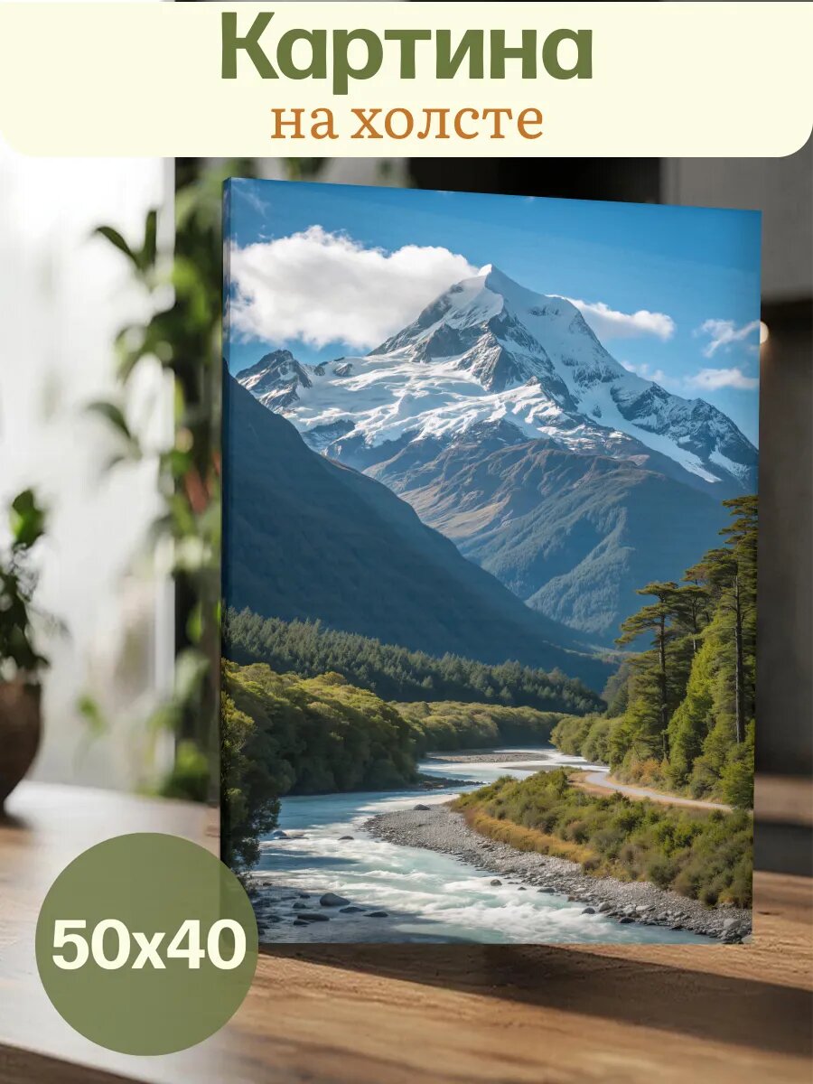 Картина 40х50 Природа Река Эстетика Пейзаж Зелень Закат