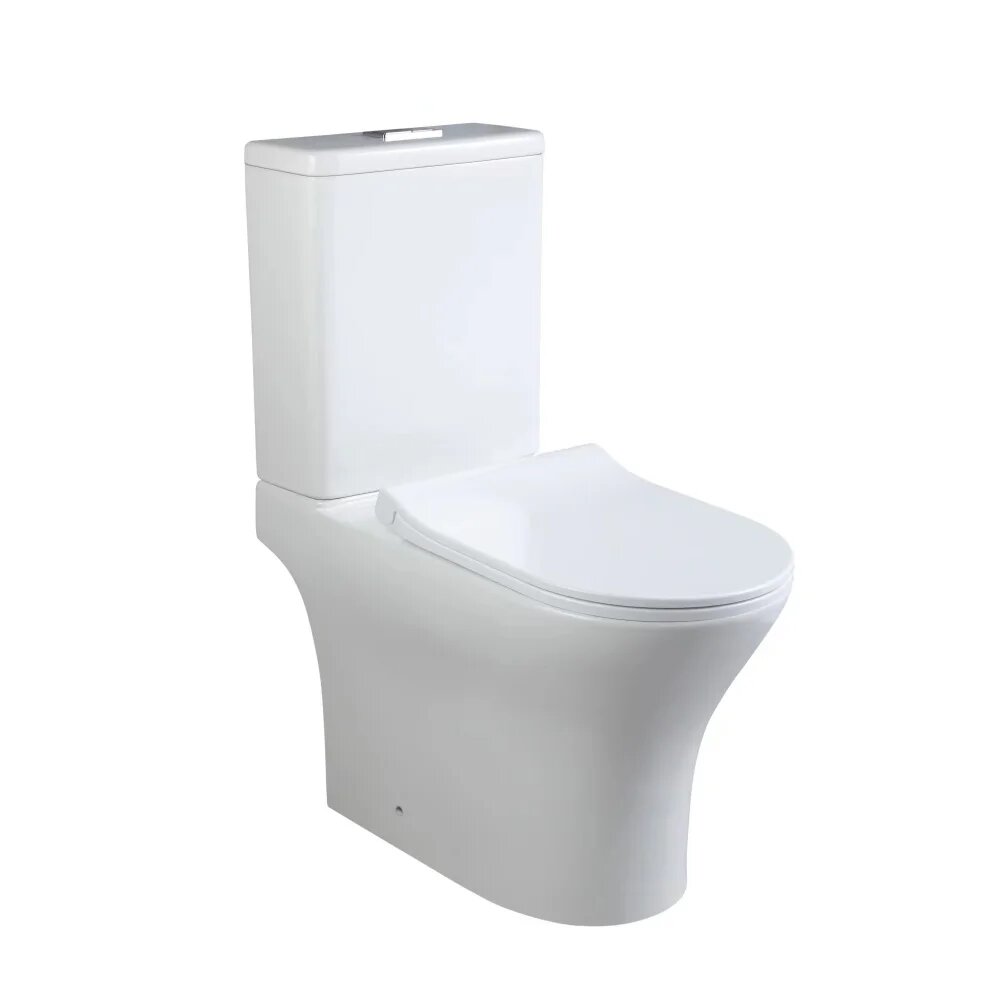 Унитаз-компакт напольный SantiLine SL-5044 с микролифтом, безободковый, антивсплеск, фарфоровый, белый, глянцевый, овальный, с нижним подводом, сиденье для унитаза в комплекте