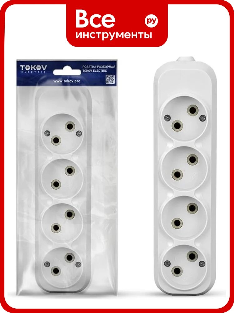 Колодка удлинителя TOKOV ELECTRIC 4-м 10а без заземл. абс-пластик бел. TKE-C01-KU4