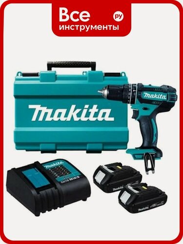 Изображение товара Дрель-шуруповерт Makita DHP482SYE, 18В, Li-Ion, 2 скорости, 62 Нм, 1,5 Ач, 2 аккумулятора