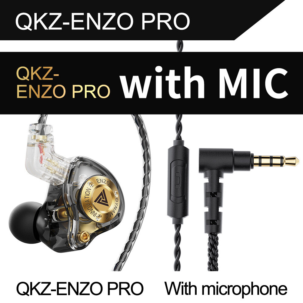 Наушники QKZ ENZO PRO вставные с басом, микрофоном, сменным кабелем, черного цвета