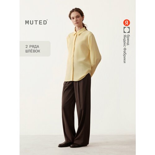 фото Брюки muted широкие из костюмной ткани со стрелками и защипами, размер 5xl, темно-коричневый