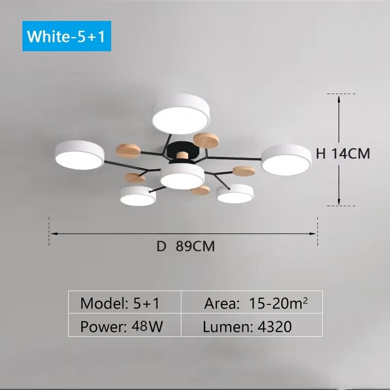 Потолочная люстра White-5+1, D 89CM, H 14CM