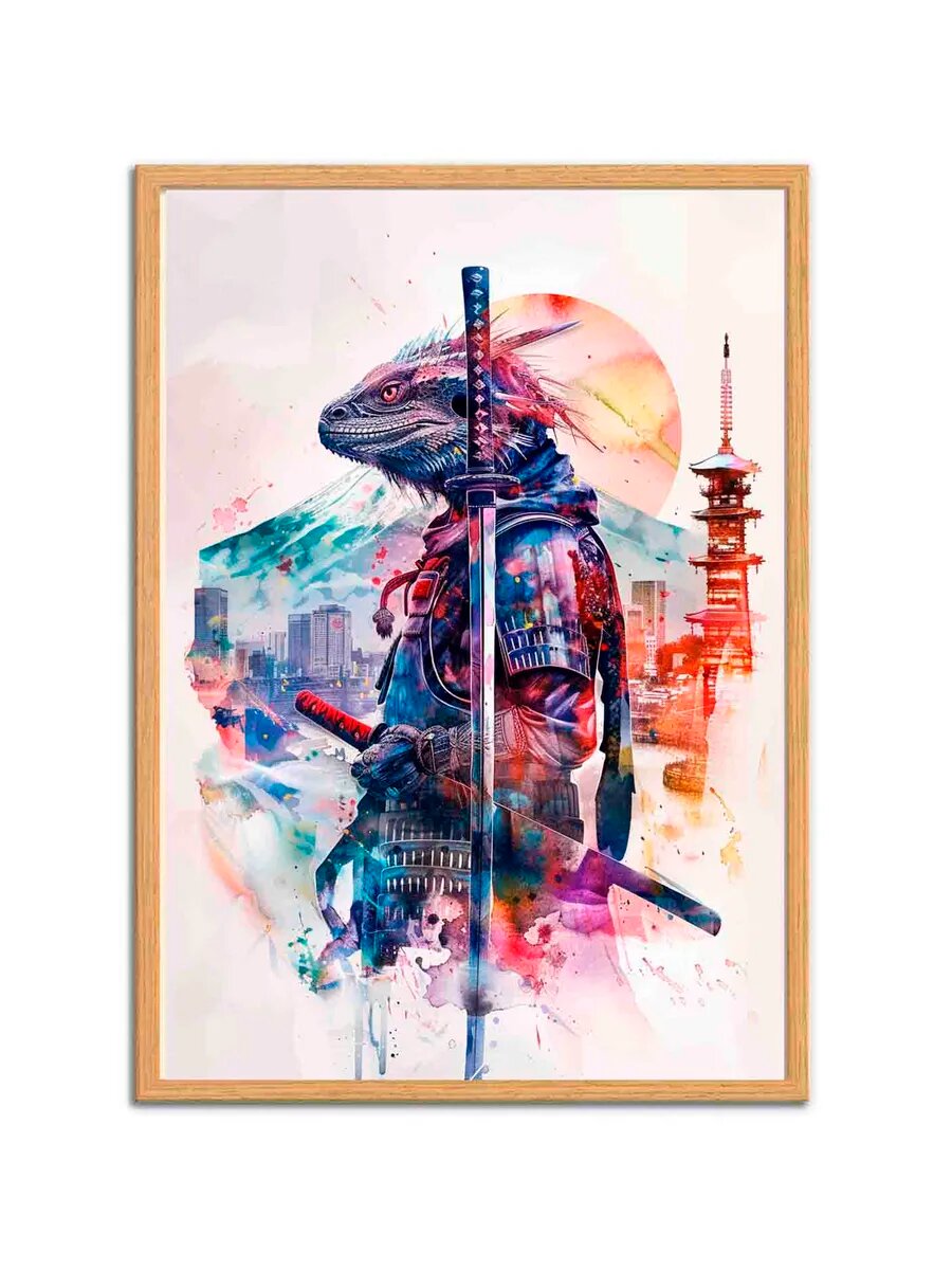 Бородатый Дракон-животное-самурай 5, Плакат 30x42см
