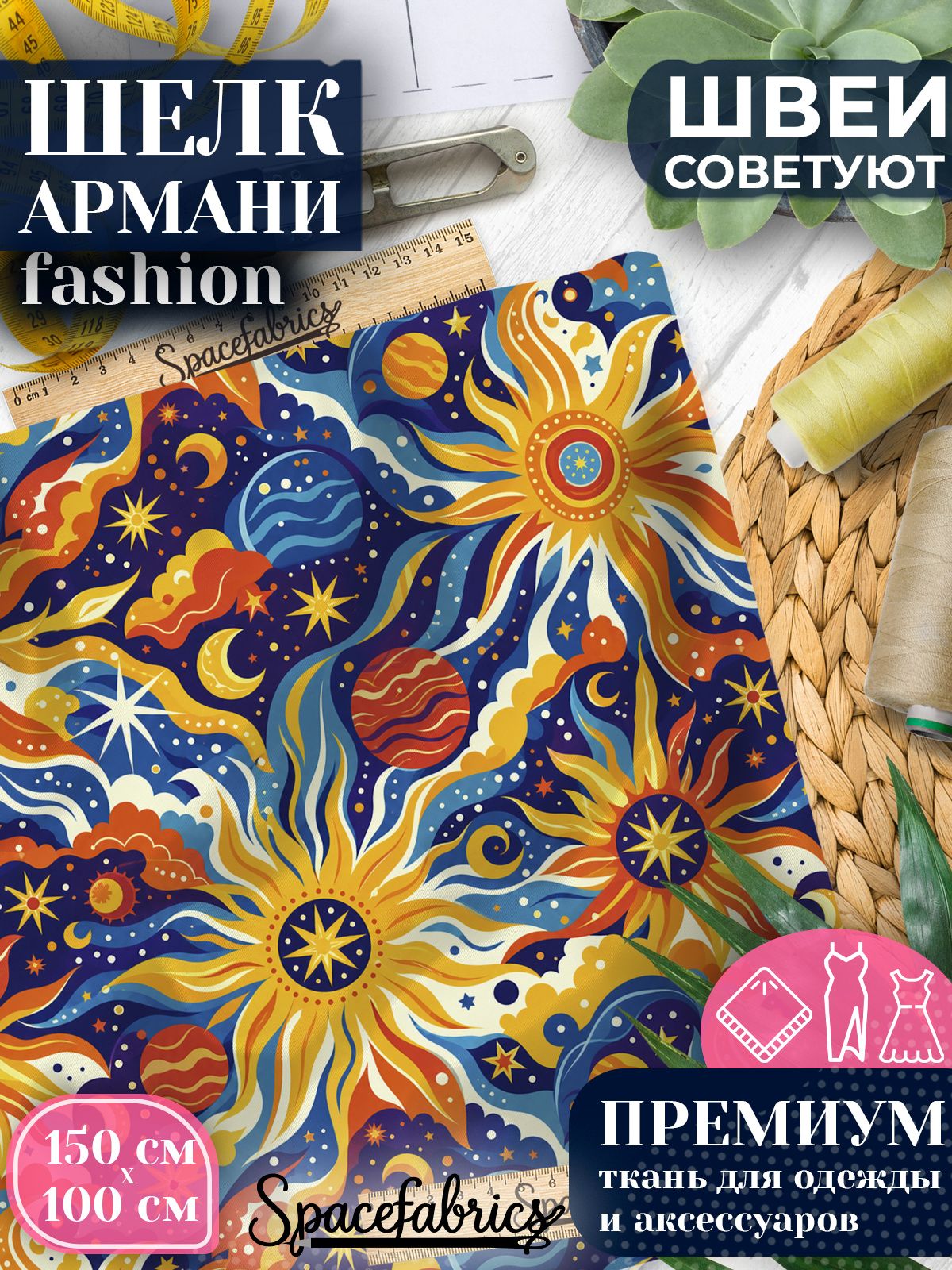 Ткань для шитья шелк Армани, искусственный шелк для костюмов, платьев, юбок с принтом Небо и космос