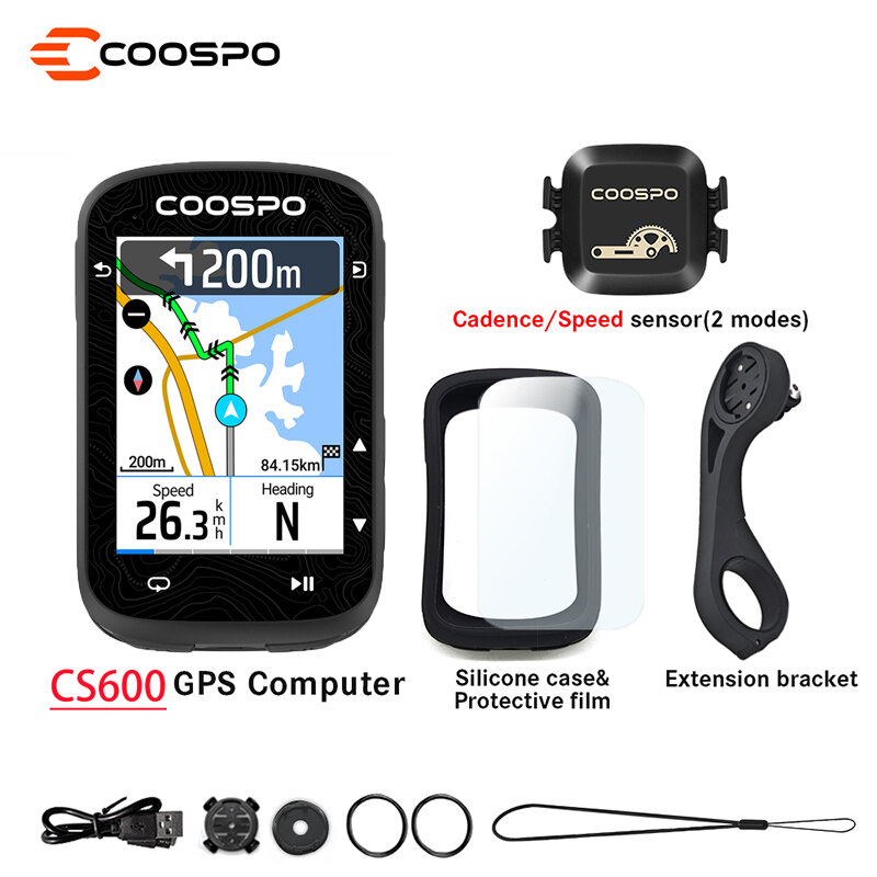 COOSPO CS600 Велокомпьютер с 2,4-дюймовым цветным сенсорным экраном, встроенным GPS, поддержкой Bluetooth и ANT+ (двойной режим связи) и водонепроницаемостью класса IPX7
