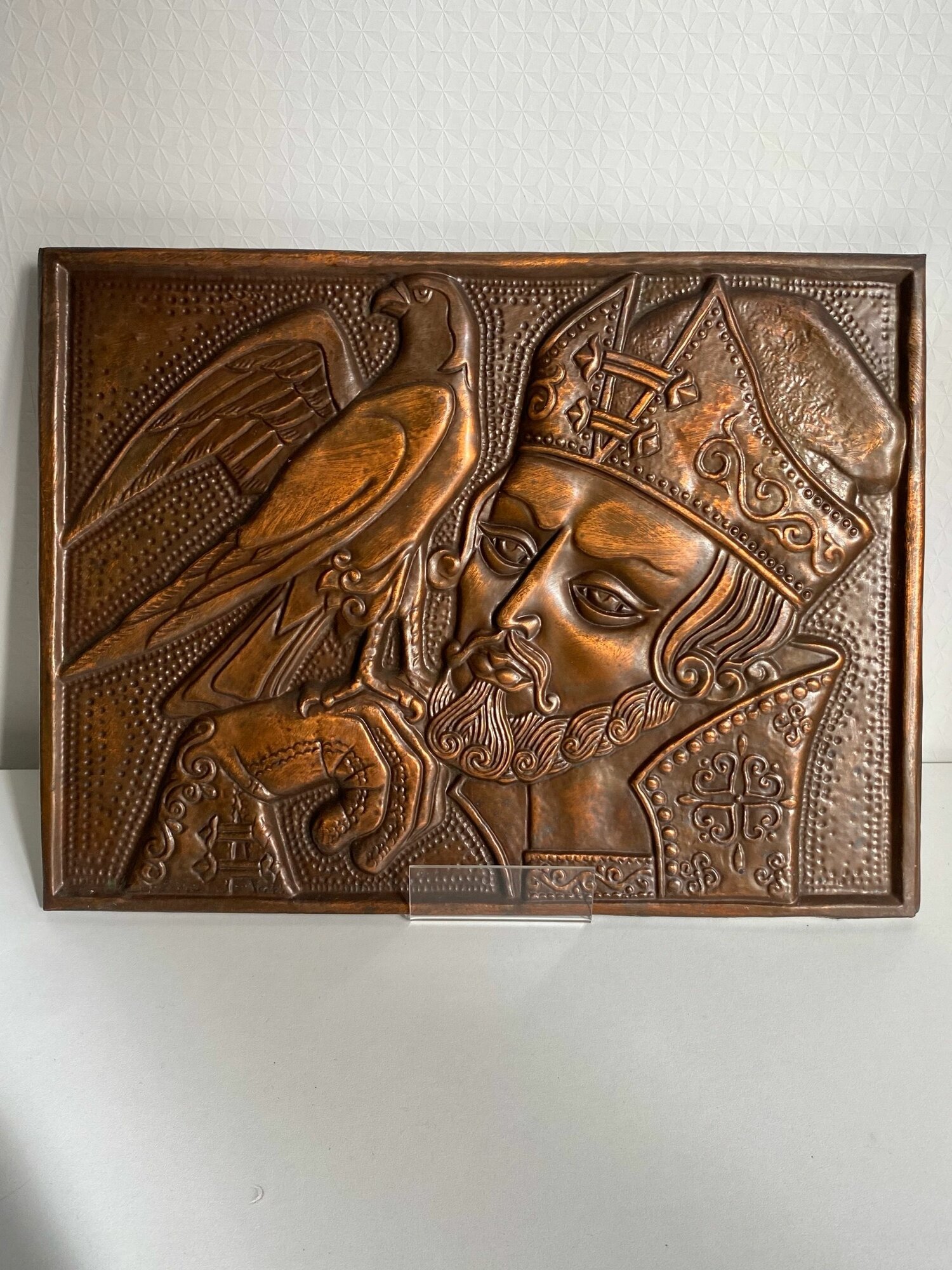 Панно "Алексей Михайлович с соколом". Чеканка. Медь. СССР. Длина: 37 см. Ширина: 27.5 см.