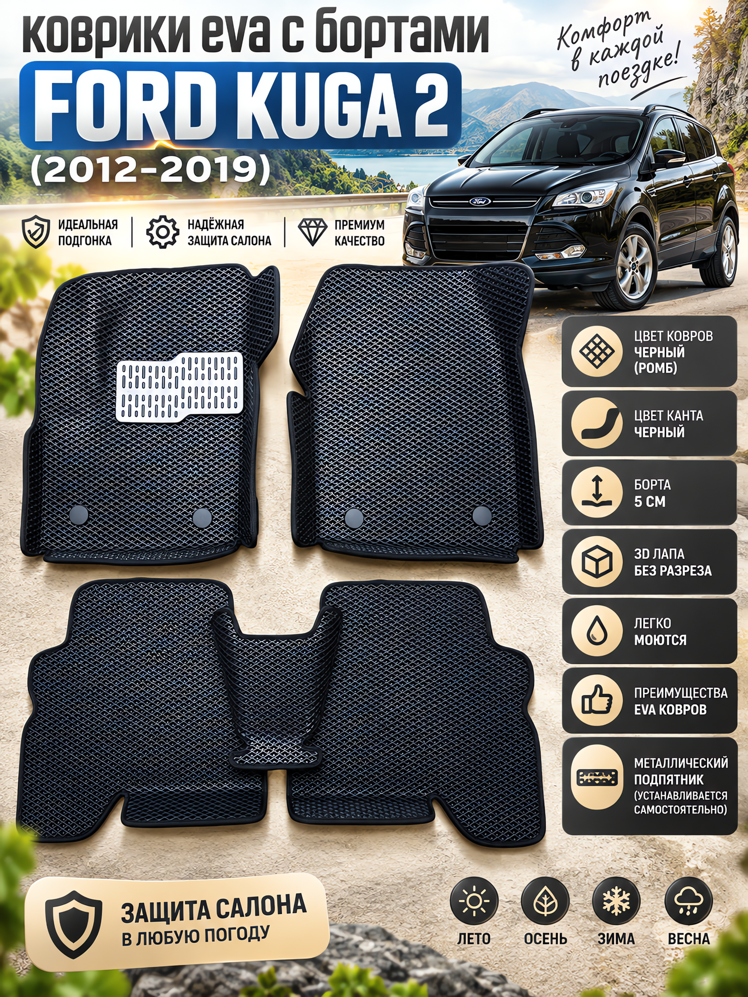Комплект EVA с бортами для Ford Kuga 2 (2012-2019)/Форд куга 2