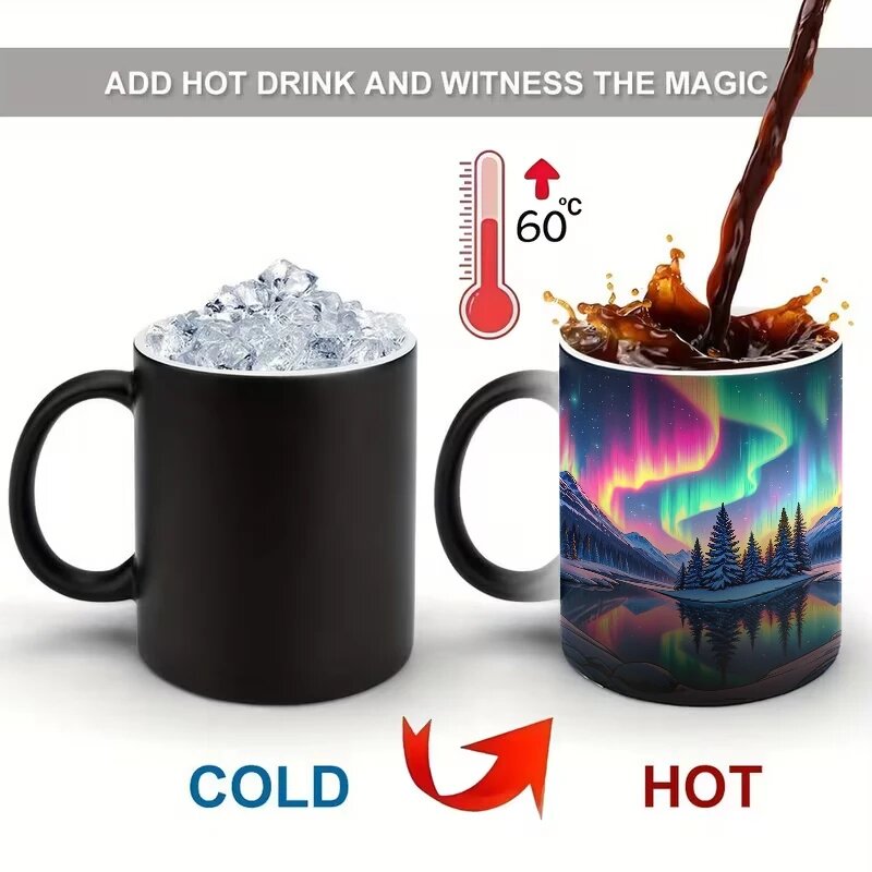 Керамическая кофейная кружка Северное сияние и горное дерево 350 мл color-changing mug