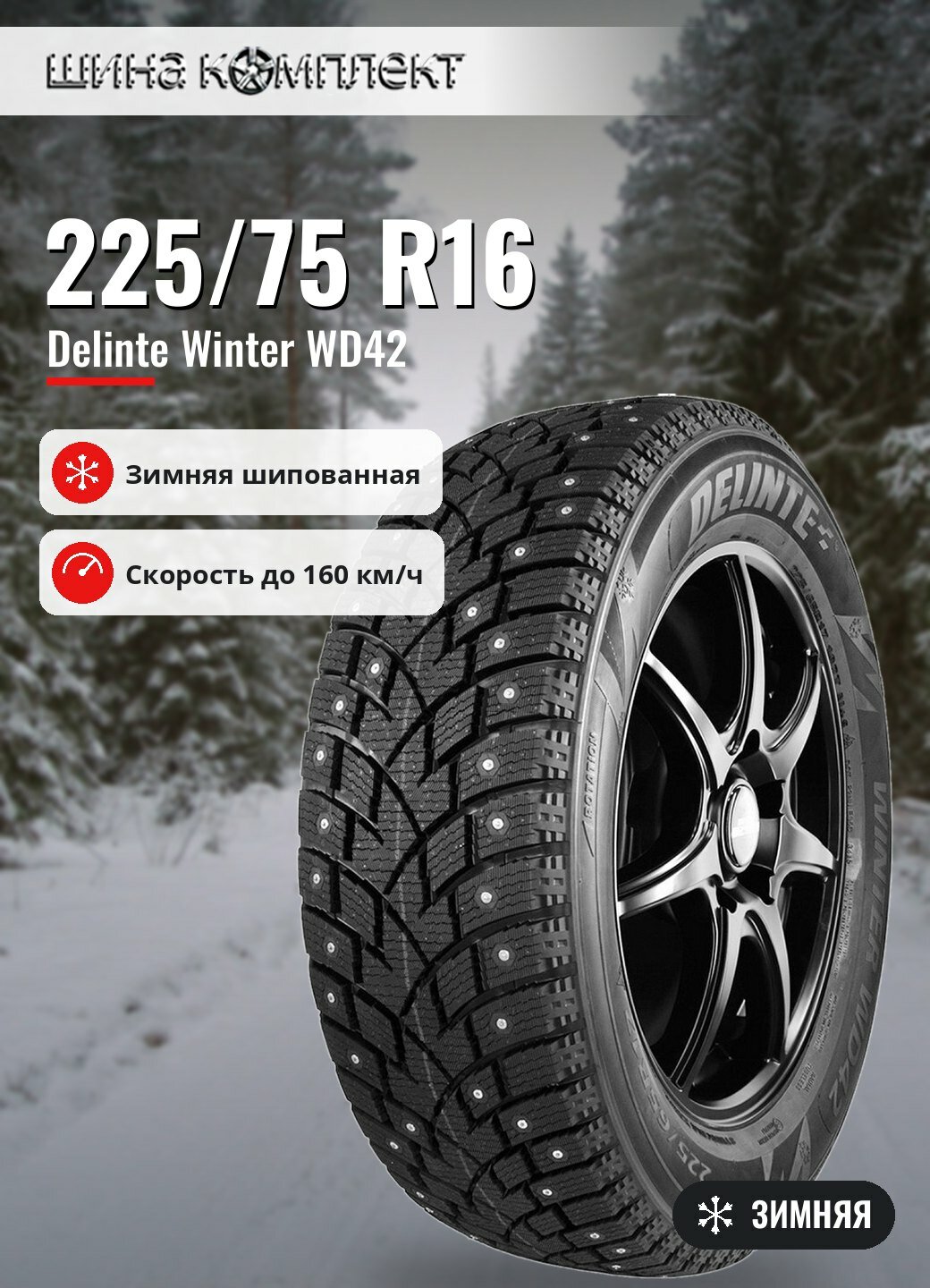 Автомобильная шина Delinte Winter WD42 225/75 R16 115/112Q зимняя шип для легкового автомобиля