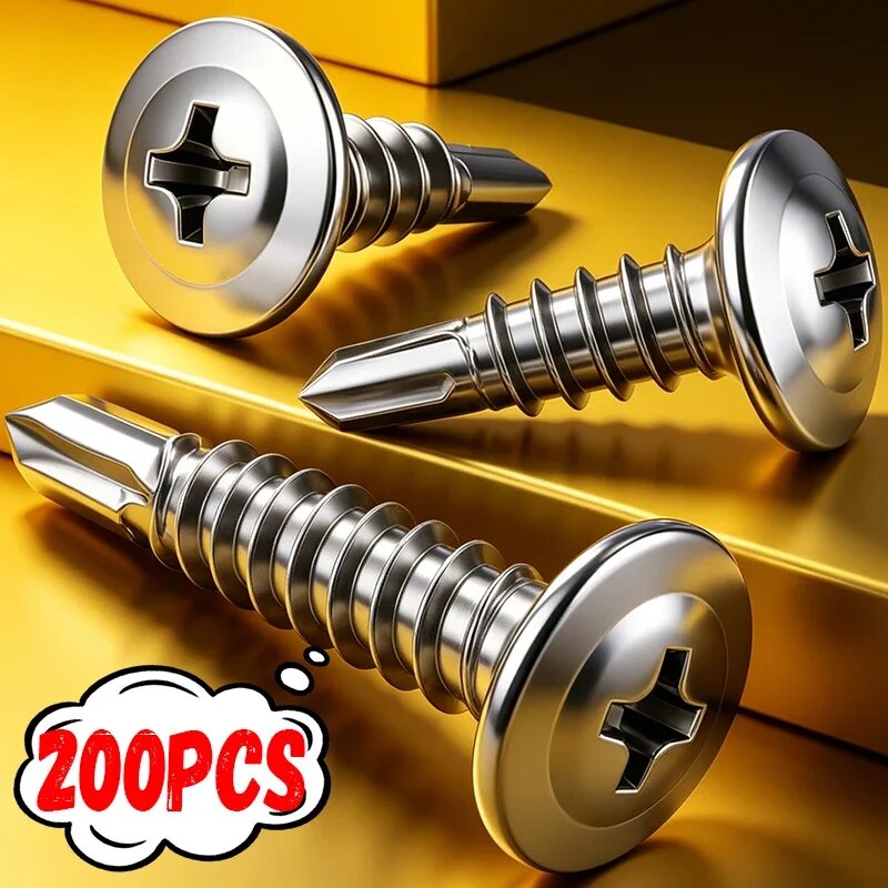 Саморезы из нержавеющей стали с металлической шайбой 13mm, 200PCS