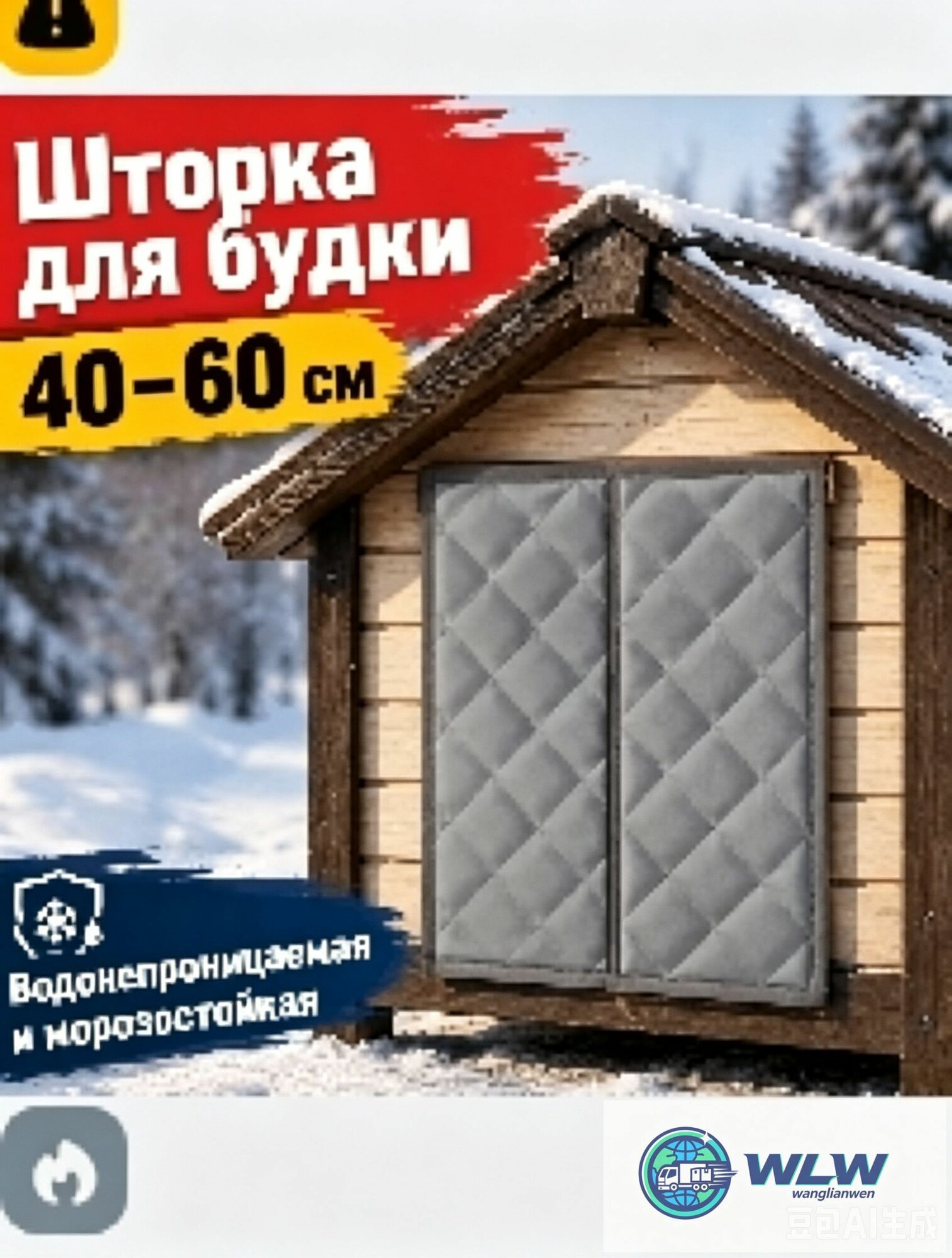 Шторка для собачьей будки 40x60 см утепленная зимняя, водонепроницаемая морозостойкая штора занавес на вход будки для