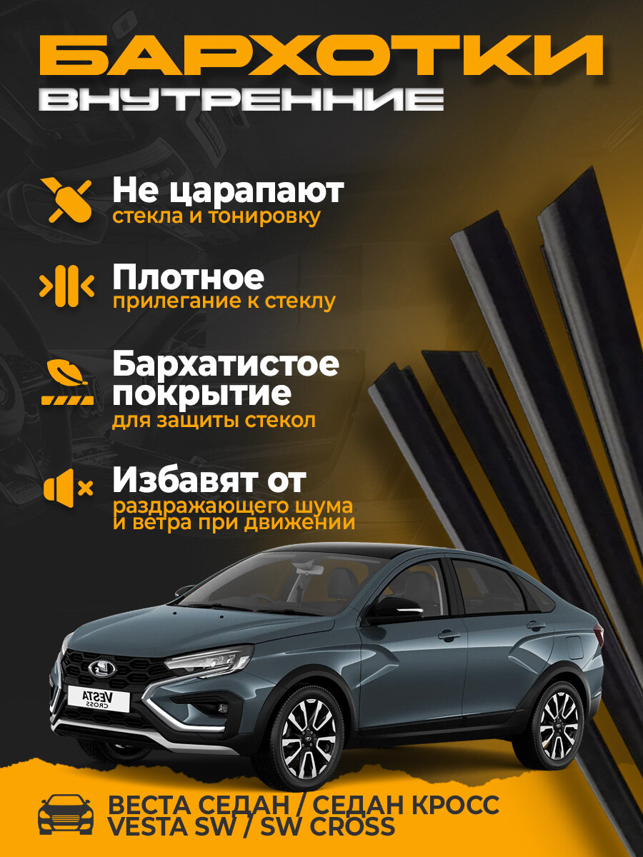 Комплект уплотнителей стекла двери внутренние "бархотка" внутренняя Веста/ седан/ SW/ СВ Кросс