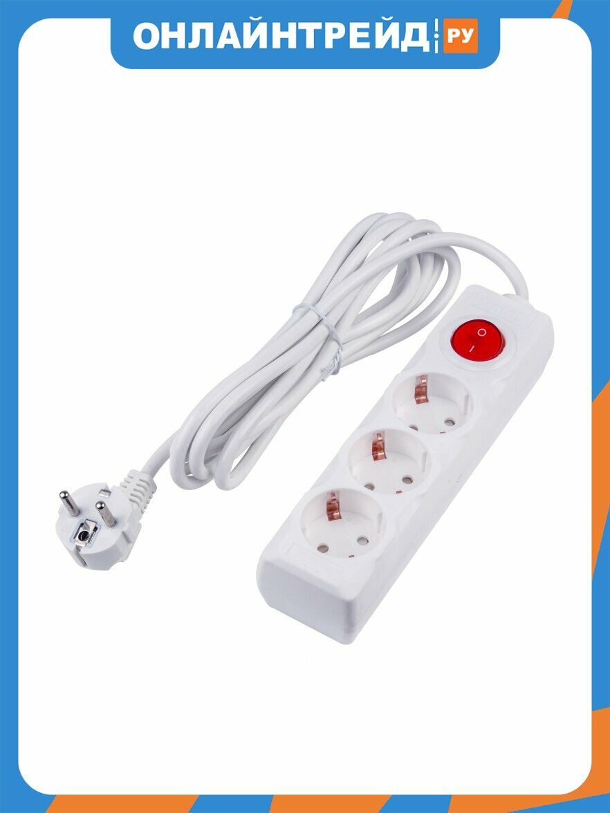 Удлинитель Uniel S-GCU3-3B WHITE Ultra, шнур 3м, 3 гнезда, 16A, с/з. Белый, UL-00010016