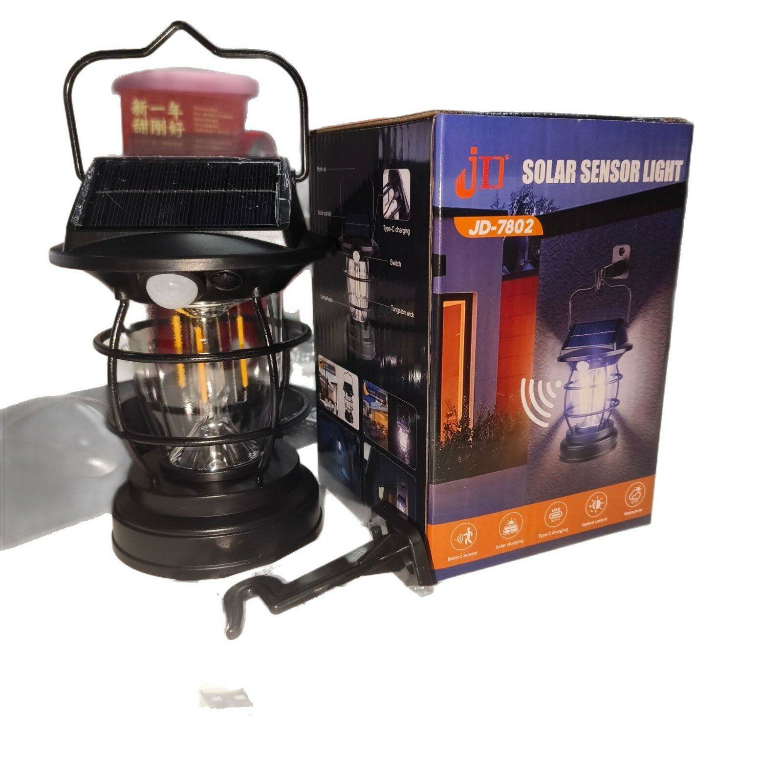 Солнечная лампа для кемпинга JD-7802 с двойной зарядкой 1200 мА, 16+3 светодиодных лампочек, датчик движения,