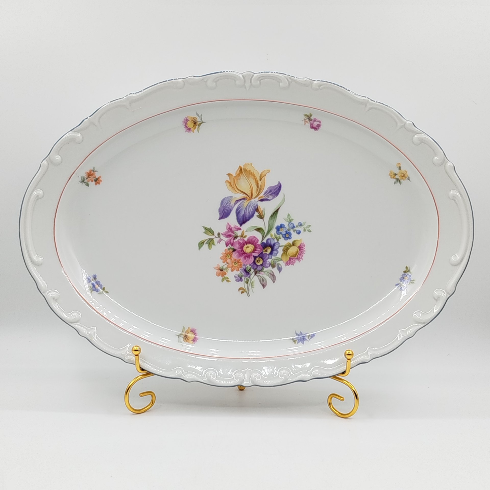 Блюдо овальное с цветочным декором, Kahla, фарфор, деколь, ГДР, 1937-1956 гг.
