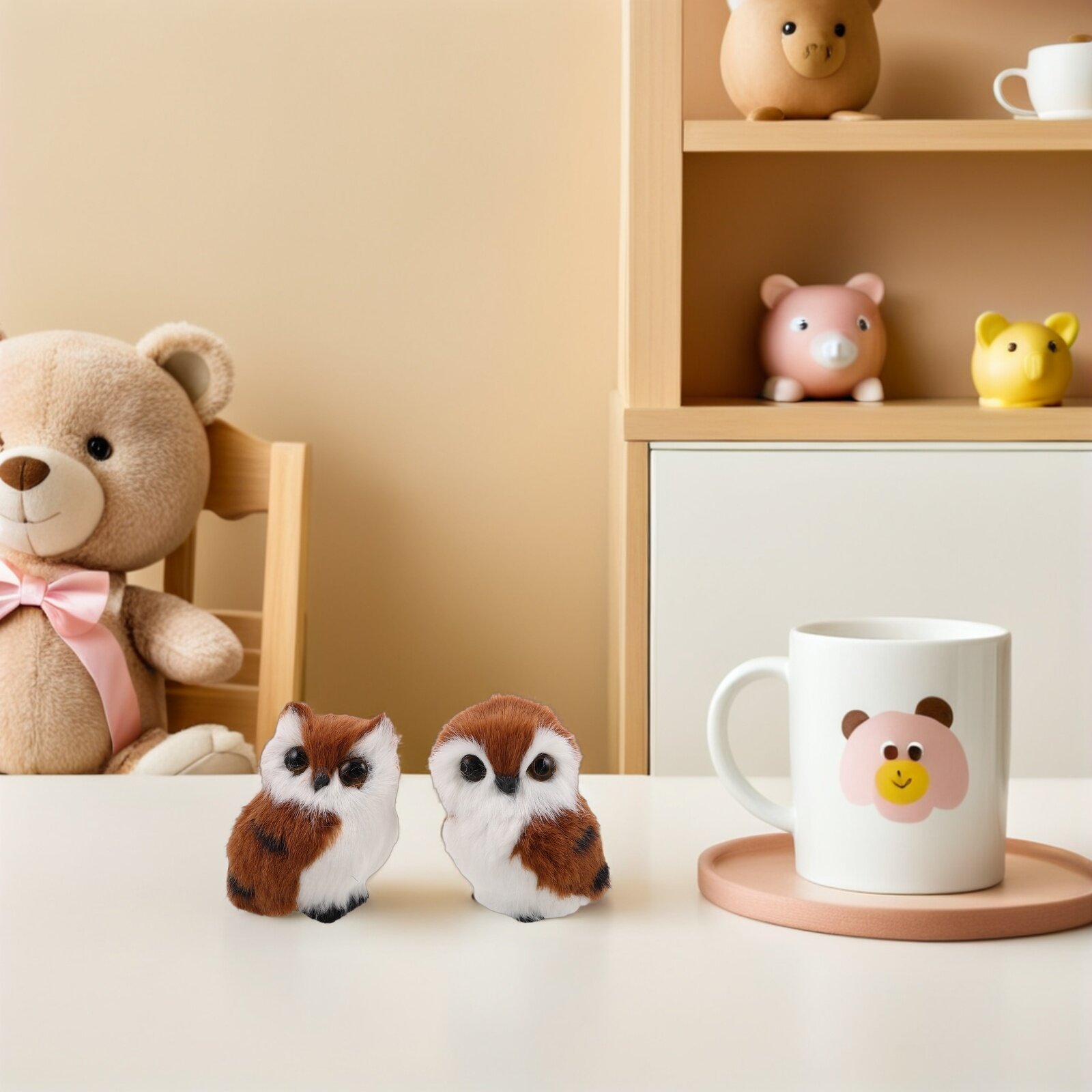 Плюшевая игрушка сова из искусственного меха коричневого оттенка для игры и декора, 2 шт