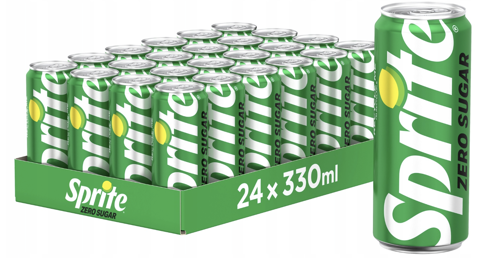 Sprite Lemon-Lime Zero Sugar, 0.33 л, 12 шт, slim-банка (газированный напиток Спрайт Лимон-Лайм, без сахара, Польша) — фото 1