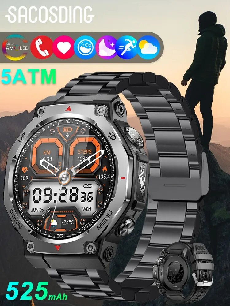 SACOSDING Смарт-часы, 47.5mm, Черная сталь B+1 ремень