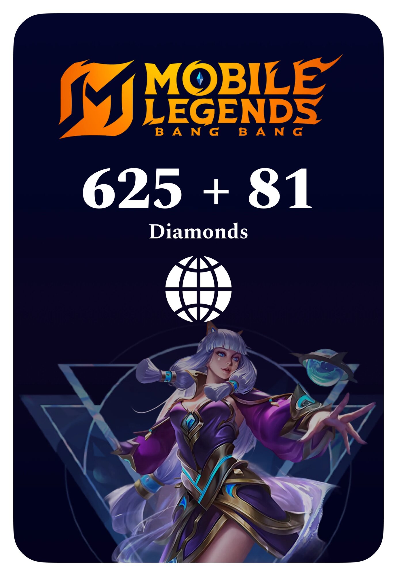 Игровая валюта Mobile Legends 625 + 81 Diamonds - Global (Top-up) (Mobile Legends; Android, iOS; Не для РФ)