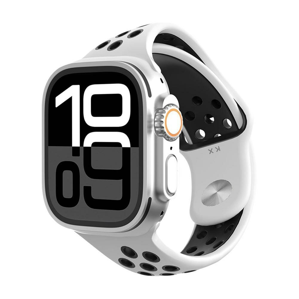 Ремешок для смарт-часов Apple Watch Series 9, 10, S11, Ultra, силиконовый, черно-белый, с перфорацией