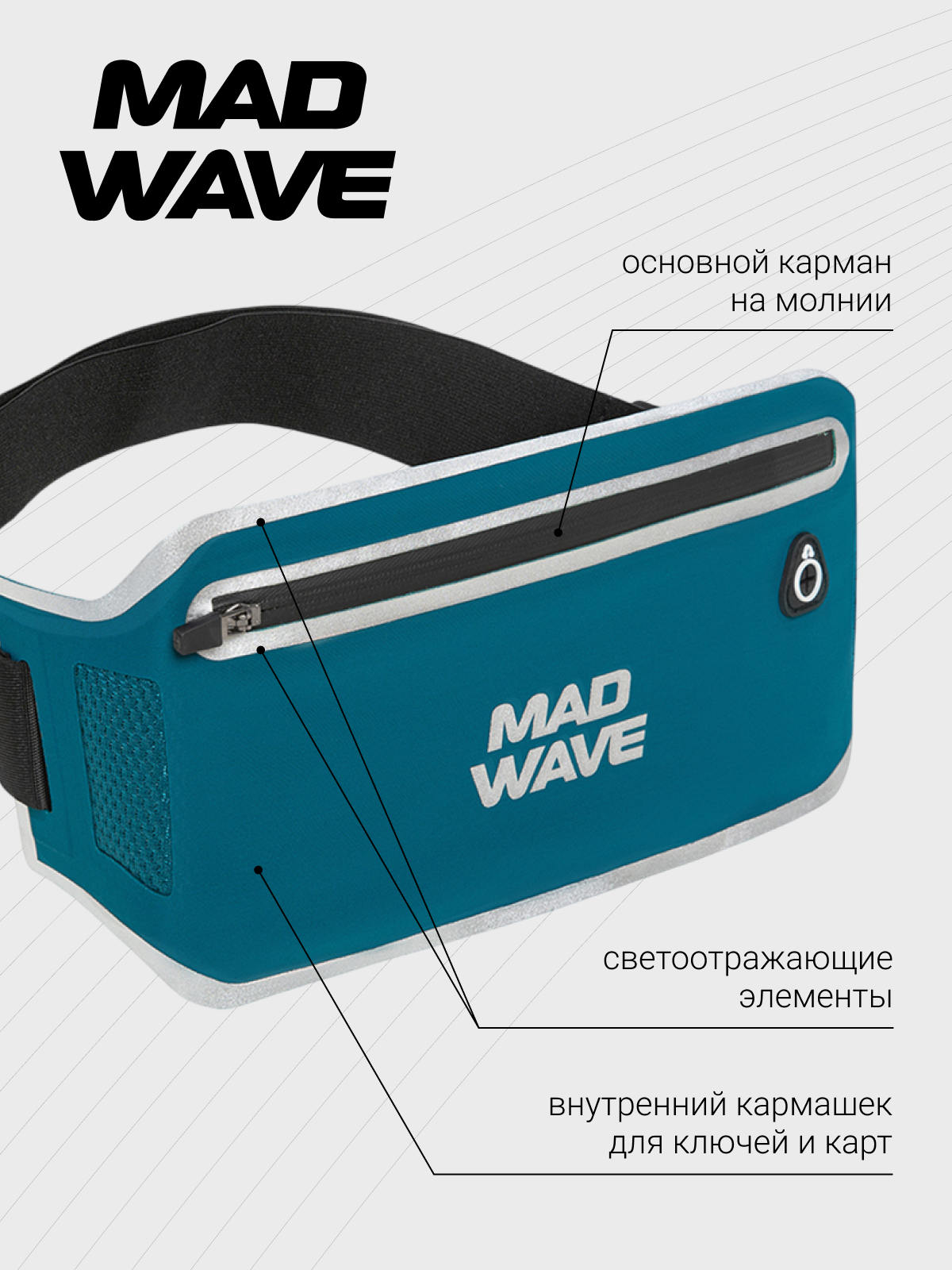 Сумка поясная MAD WAVE, фактура гладкая, бирюзовый — фото 1