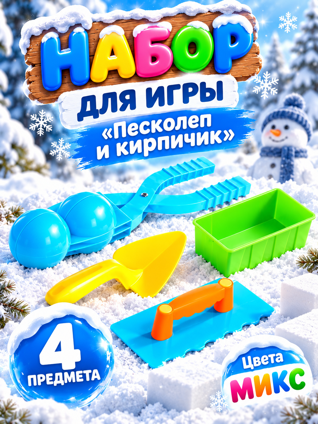 Набор для игры с песком "Песколеп и кирпичик", 4 предмета, цвета микс