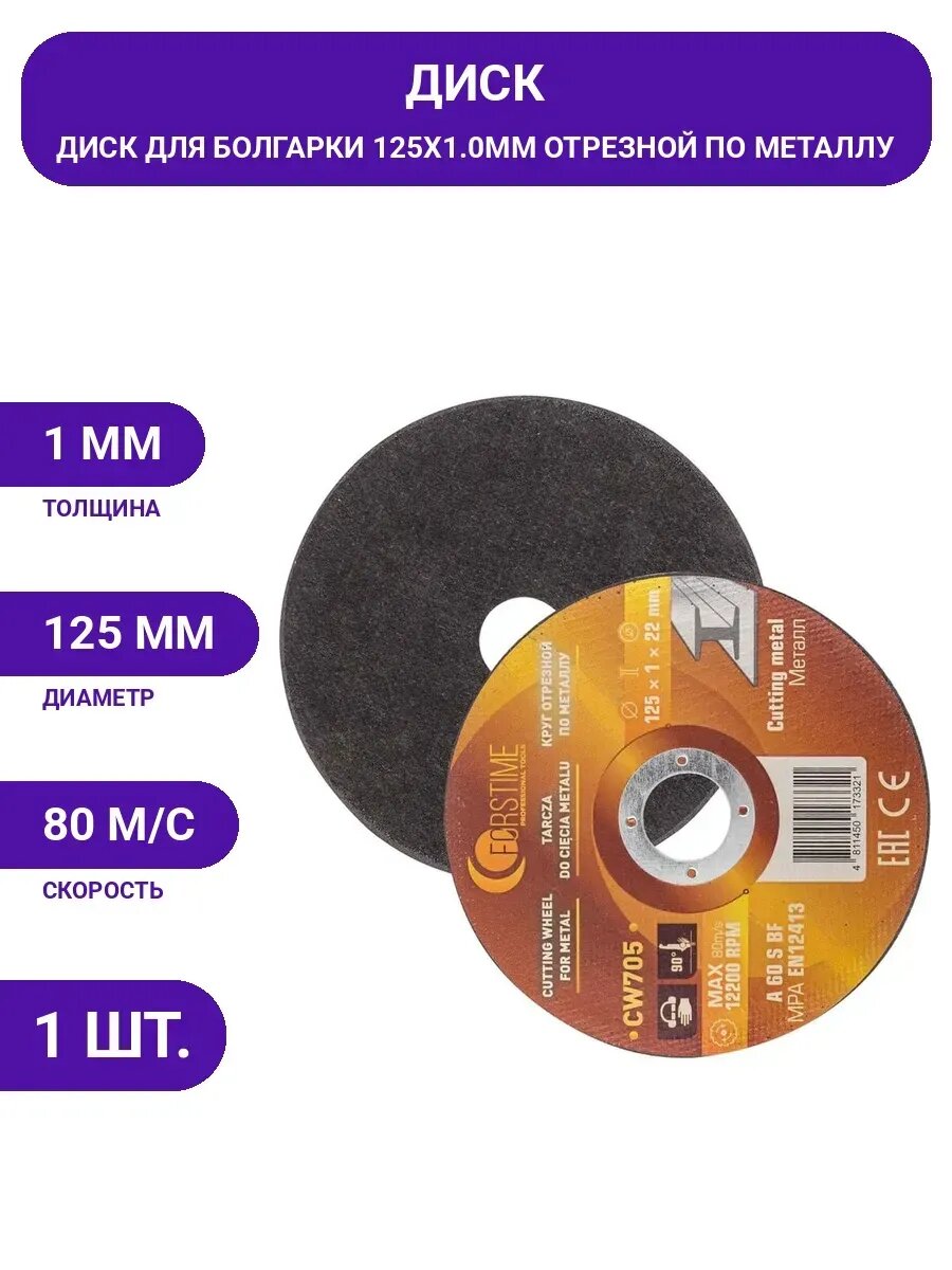 Круг отрезной FORSTIME 125x1.0x22.2мм FT-CW705(62314)