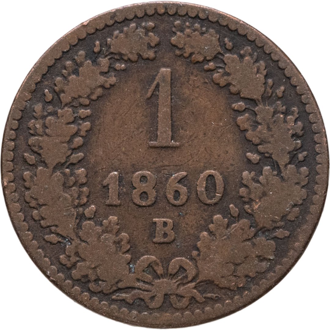 Австрия 1 крейцер kreuzer 1860, знак монетного двора "B" - Кремница, Медь, в сохранности F