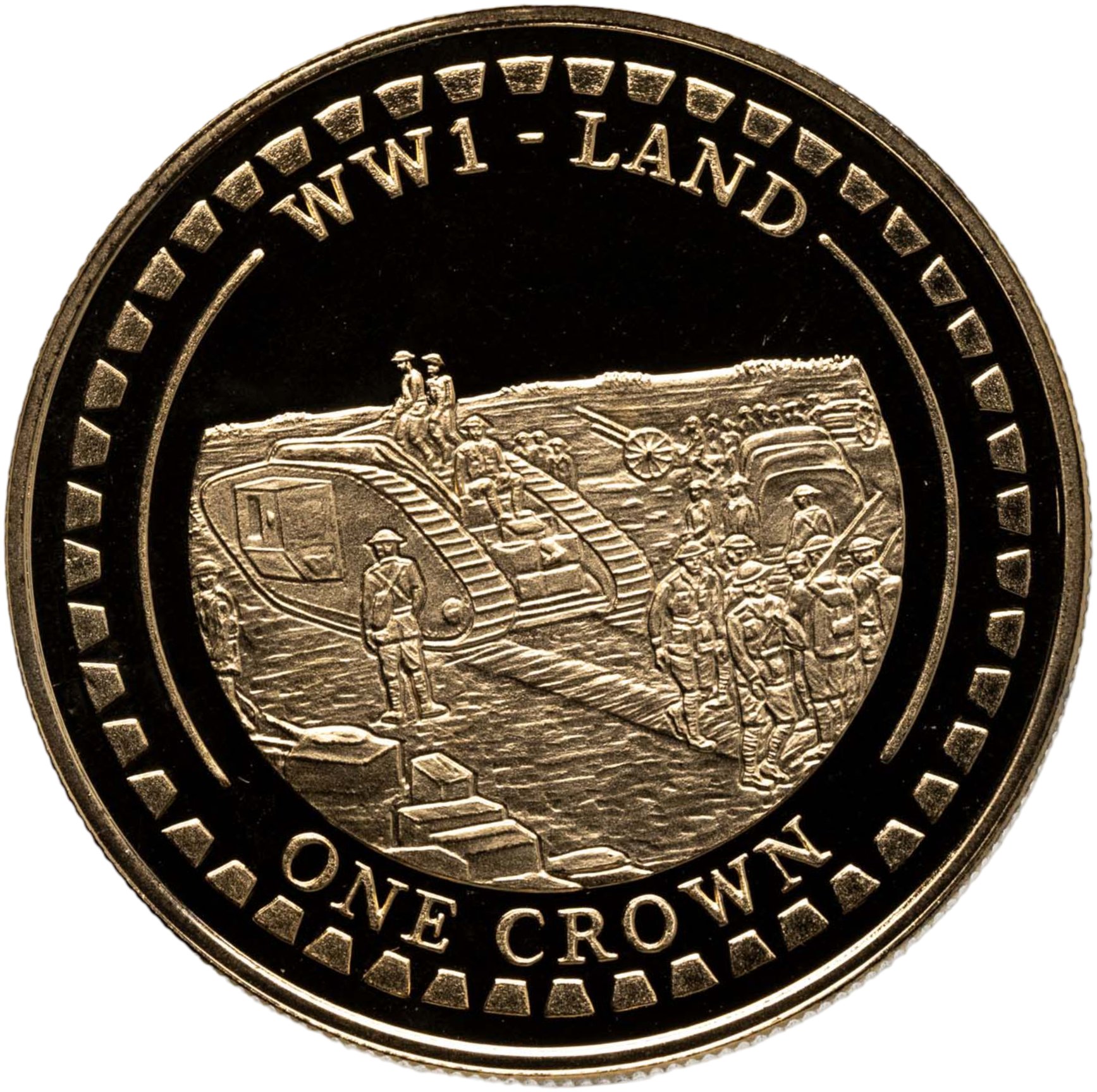 Гибралтар 1 крона crown 2014 "Первая Мировая война - на земле", Мельхиор медь-никель, в сохранности Proof