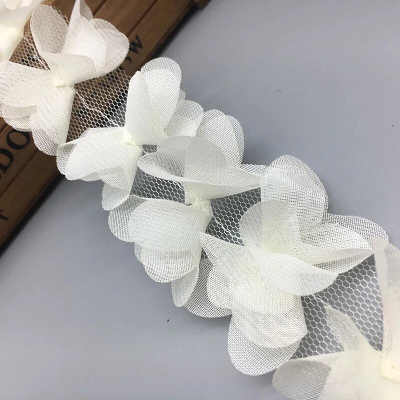 Шифоновая лента с цветами GXINUG Белый, Milk White