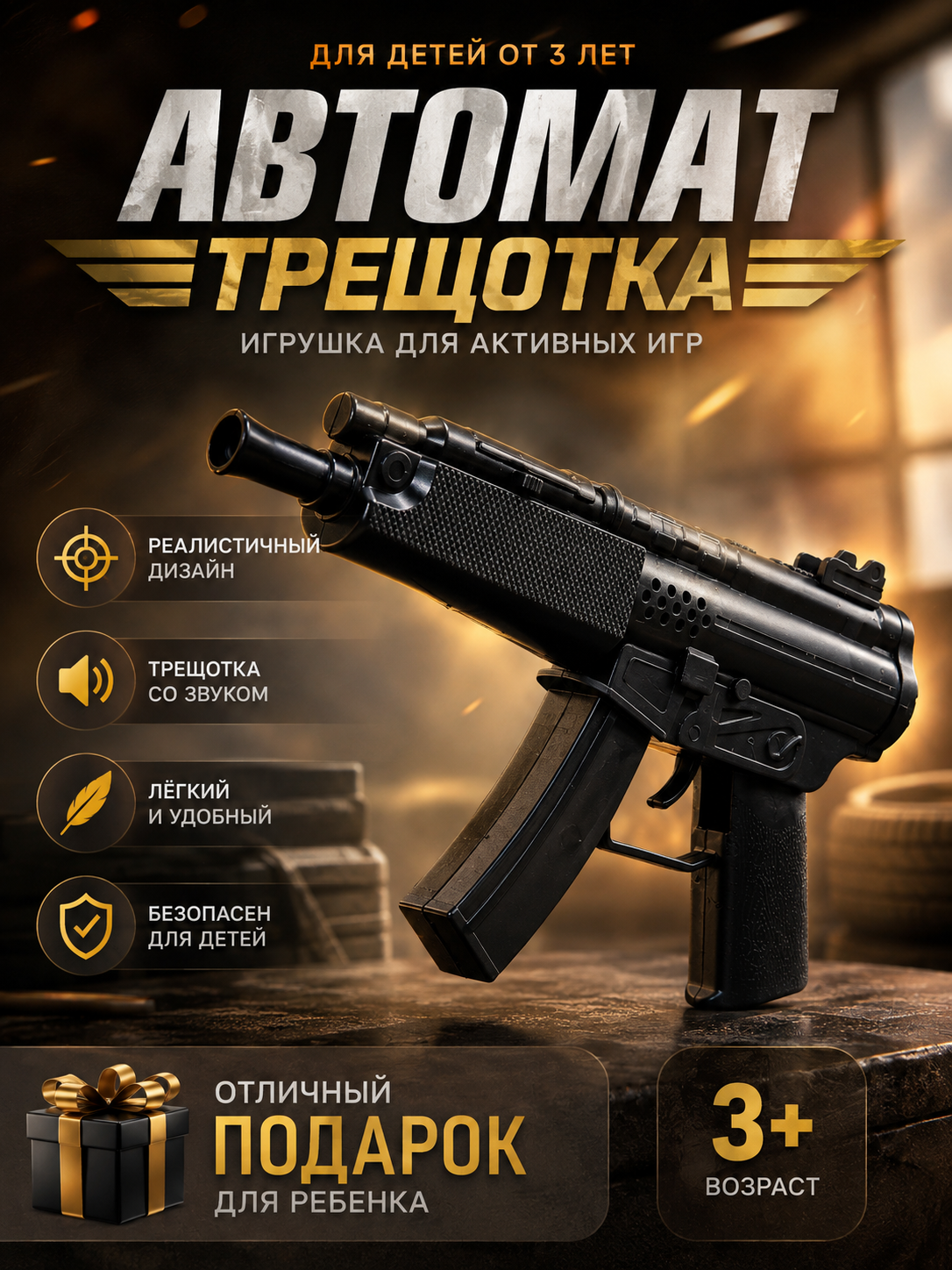 Автомат-трещотка ЛАС играс "Ястреб", пластик, 1 шт, цвет микс