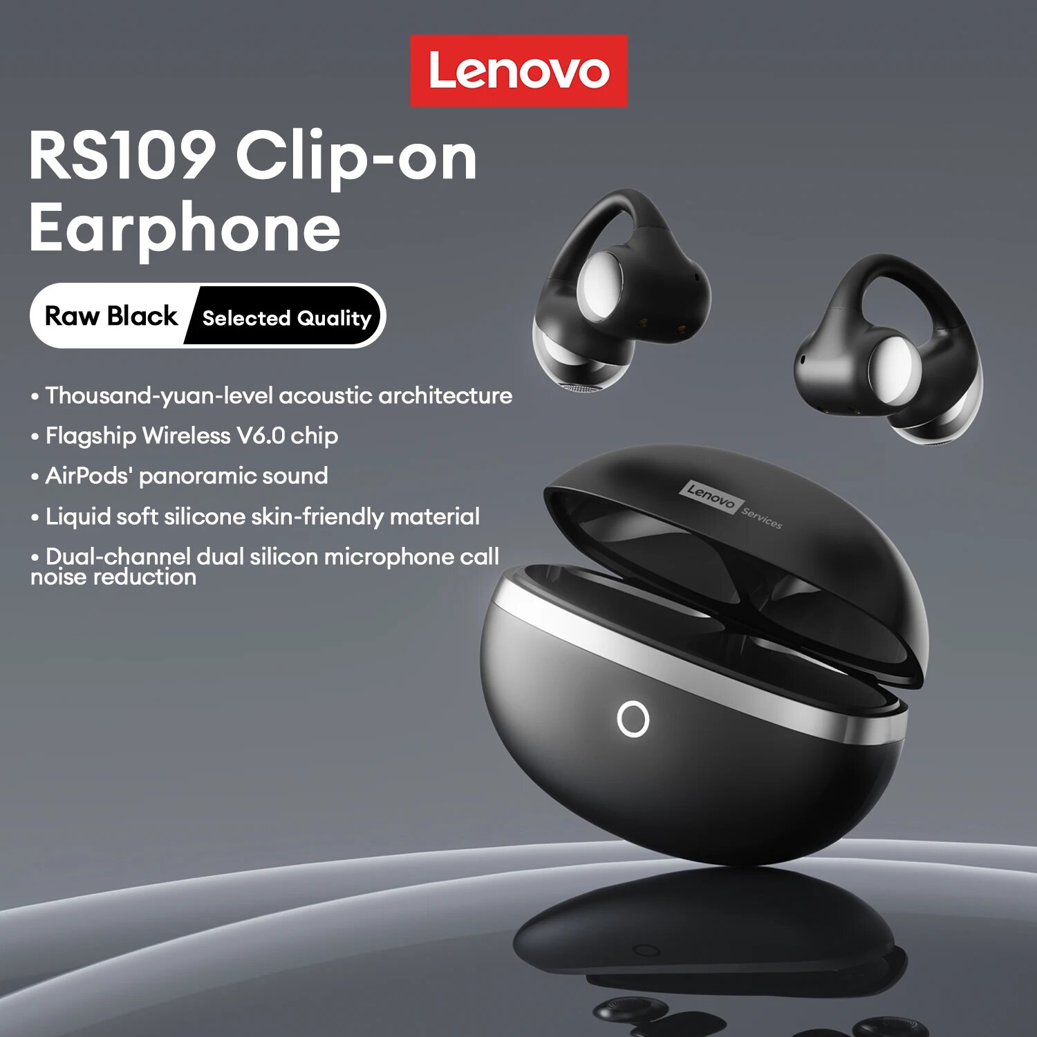 Беспроводные наушники Lenovo RS109 Bluetooth 6.0 Черный, Black