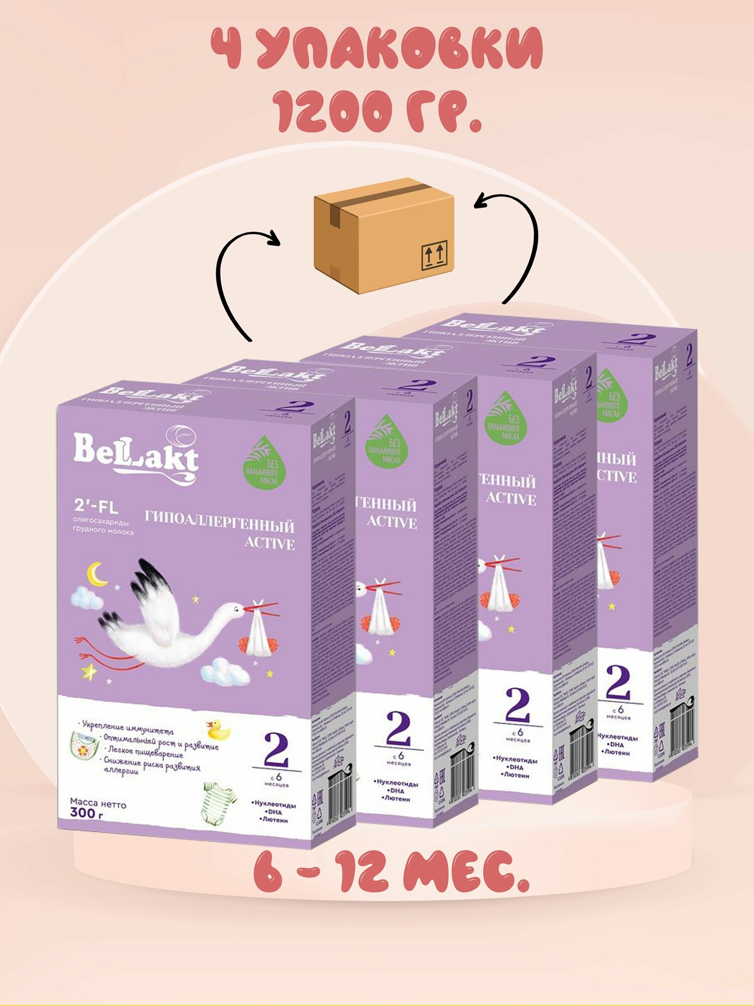 Bellakt Гипоаллергенная Active 2 Смесь детская молочная сухая Беллакт ГА 2, 4 шт.