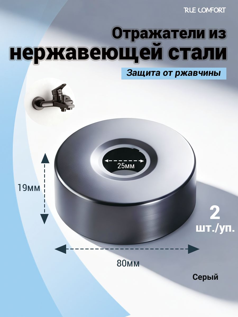 2шт! Отражатели сантехнические, 25мм, из нержавеющей стали, отражатель для смесителя круглый, серый металлик, Высота, 19