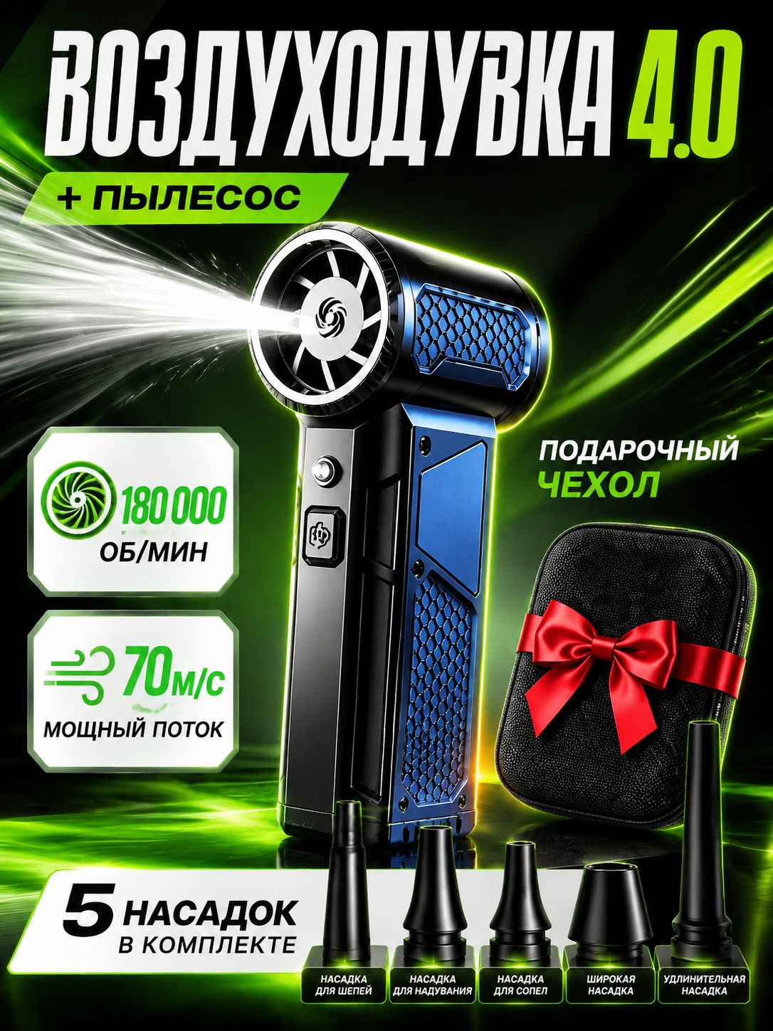 Воздуходувка аккумуляторная мощная для авто, компьютера и мангала, ручная портативная