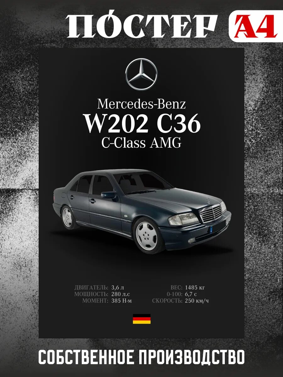 Постер на стену интерьерный А4 Mercedes-Benz W202 C36