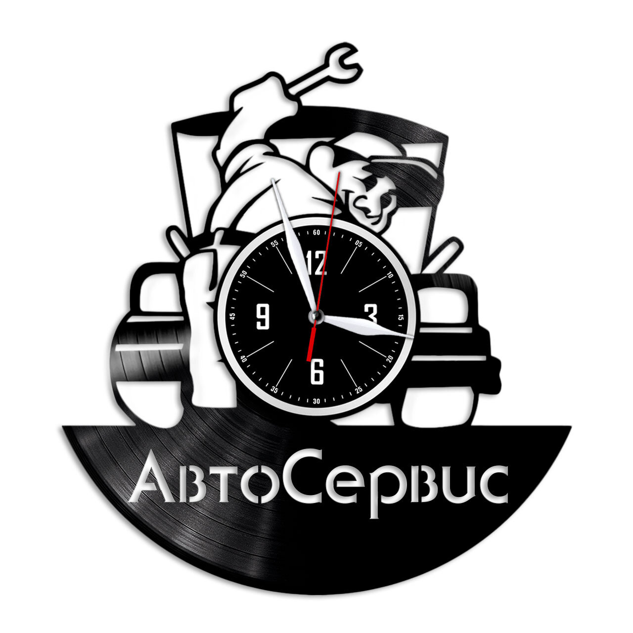 Автосервис - настенные часы из виниловой пластинки