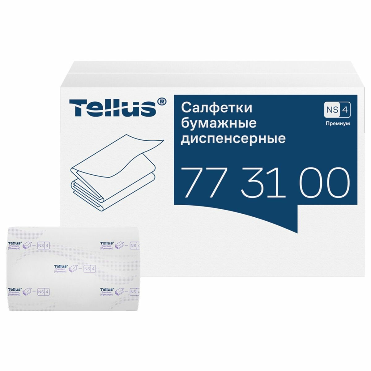 Салфетки бумажные для диспенсера Tellus Премиум NS4, 2-слойные белые, 20 пачек по 200шт. (773100)