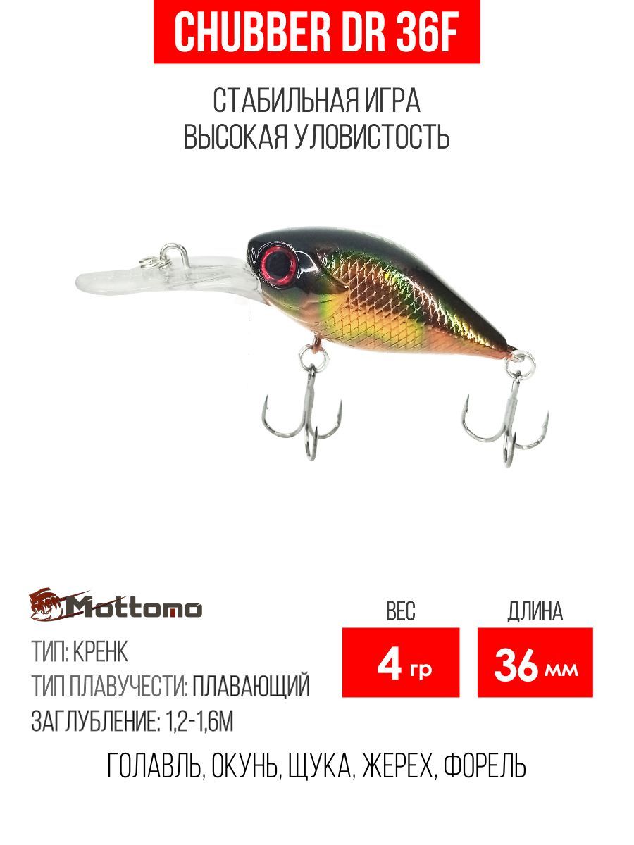 Воблер Mottomo Chubber DR 36F 4g Bronze Fuel крэнк плавающий для спиннинга. Приманка на голавля и форель, окуня и жереха