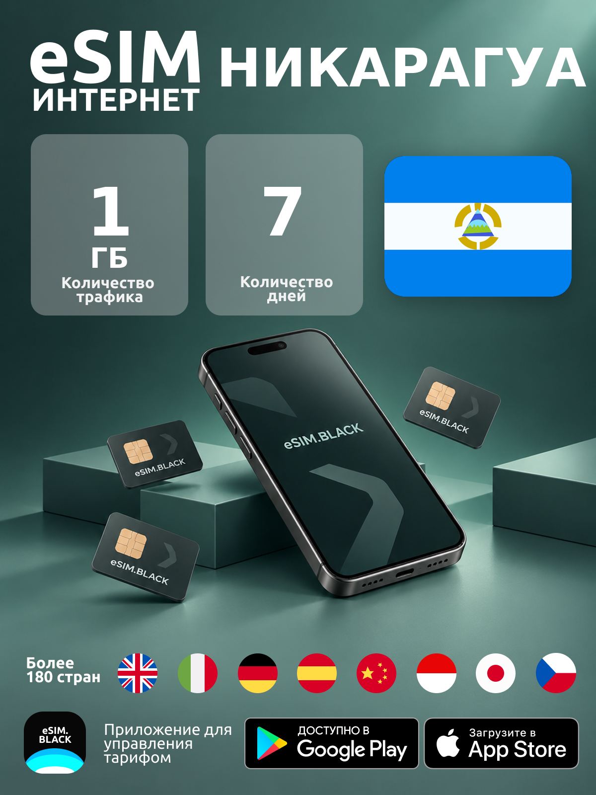 Никарагуа/7 дней/1 ГБ - eSIM для мобильного интернета ( iPhone | Android ).