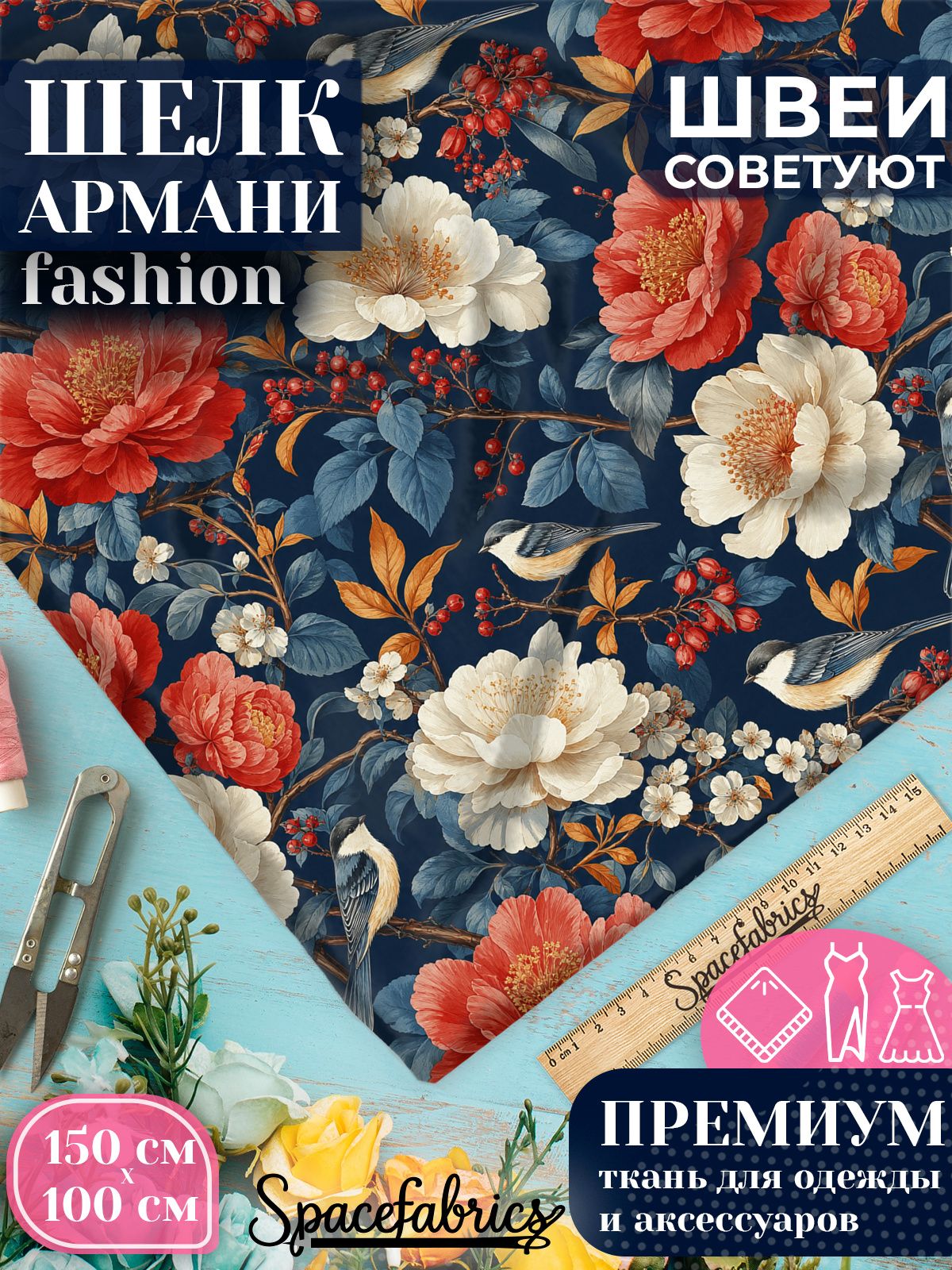 Ткань для шитья шелк Армани, искусственный шелк для костюмов, платьев, юбок с принтом