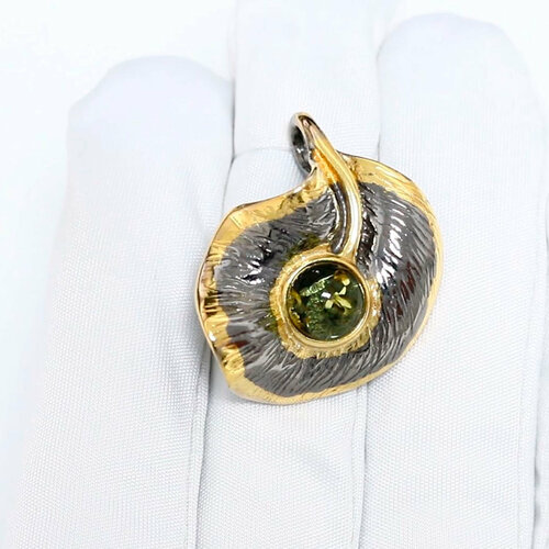 фото Подвеска diamant online, серебро, 925 проба, золочение, янтарь, размер 3.1 см., зеленый