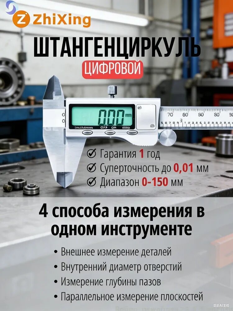 Штангенциркуль, цифровой электронный измерительный прибор с дисплеем и глубиномером для точных измерений — фото 1