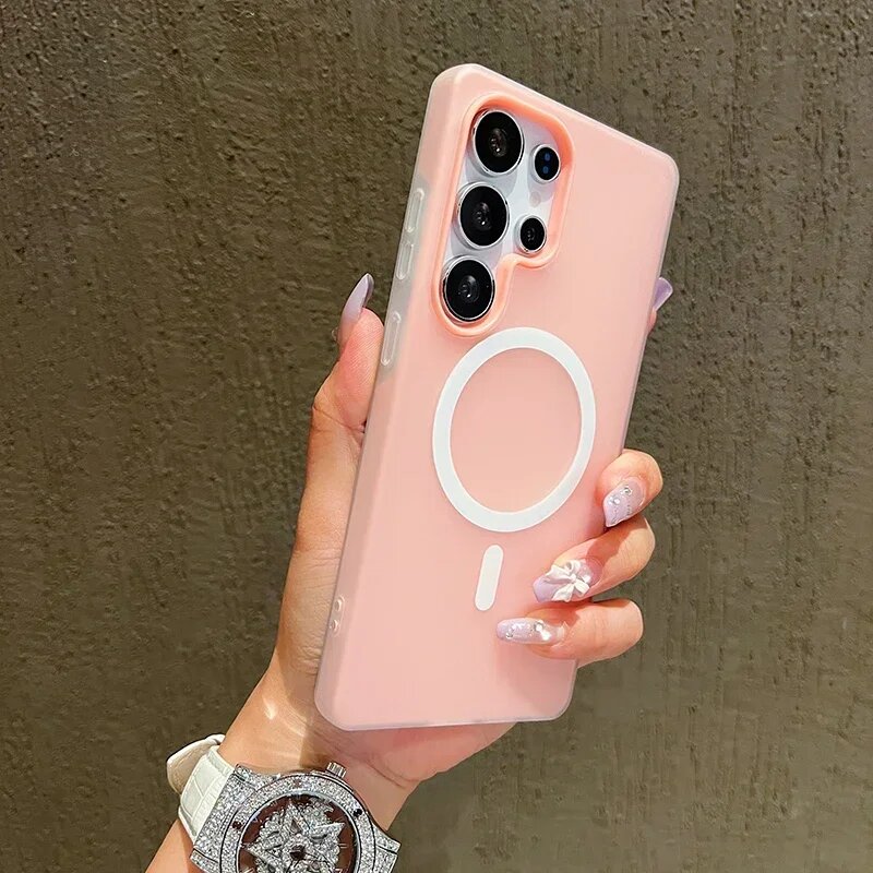Матовый Магнитный Чехол Для Samsung Galaxy S26 S24 S25 Edge Ultra Galaxy S26 Ultra, Розовый, Pink