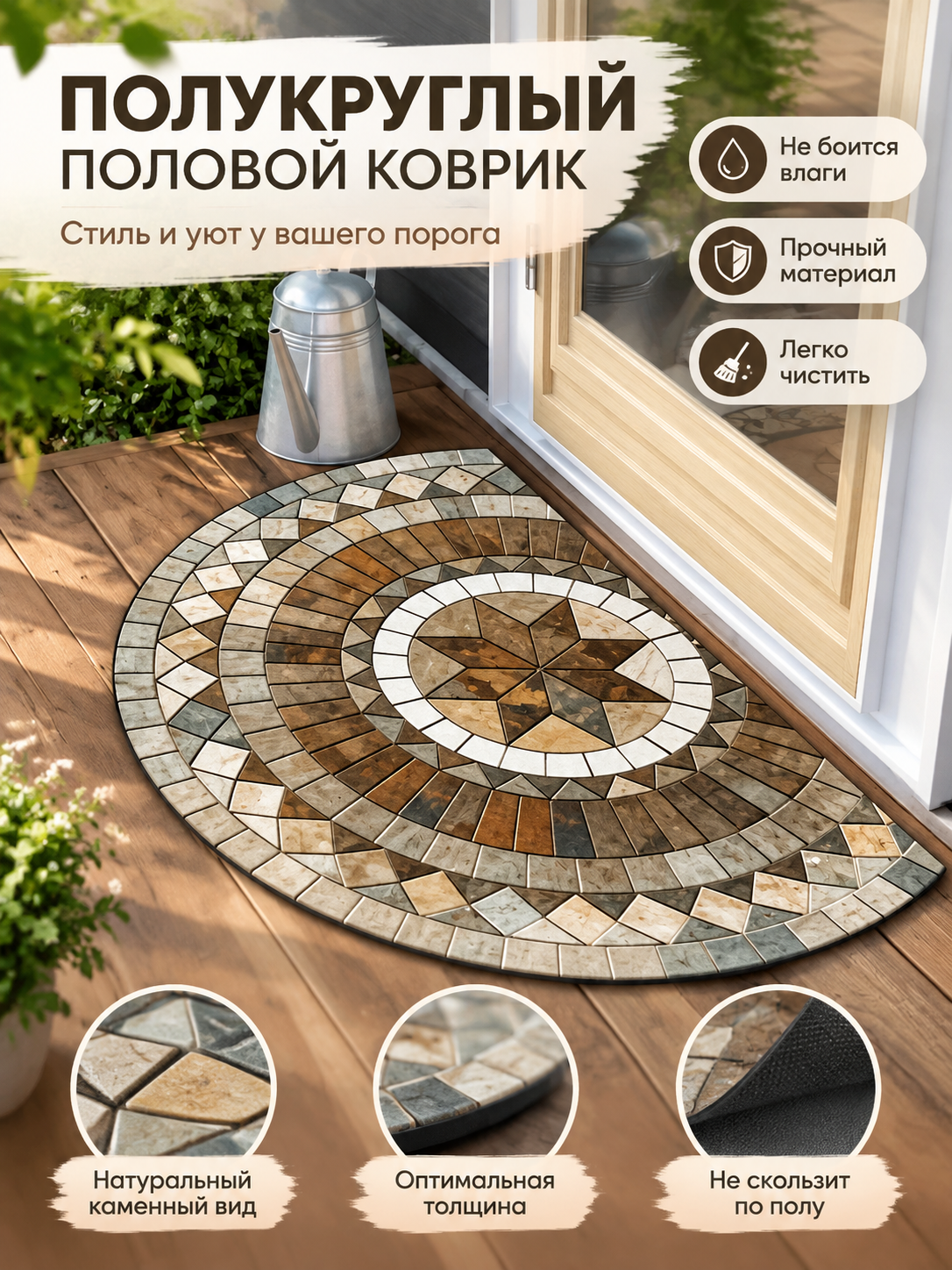 Полукруглый напольный коврик, впитывающий коврик для прихожей и ванной